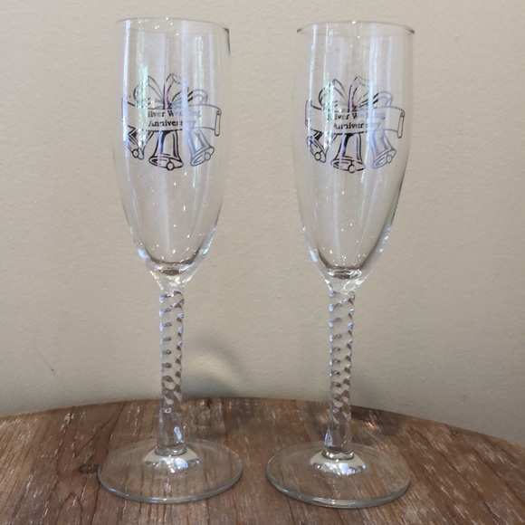 Silver Wedding Anniversary Set of Two Stemmed Glasses. Champagne Flutes - Picture 17 of 17